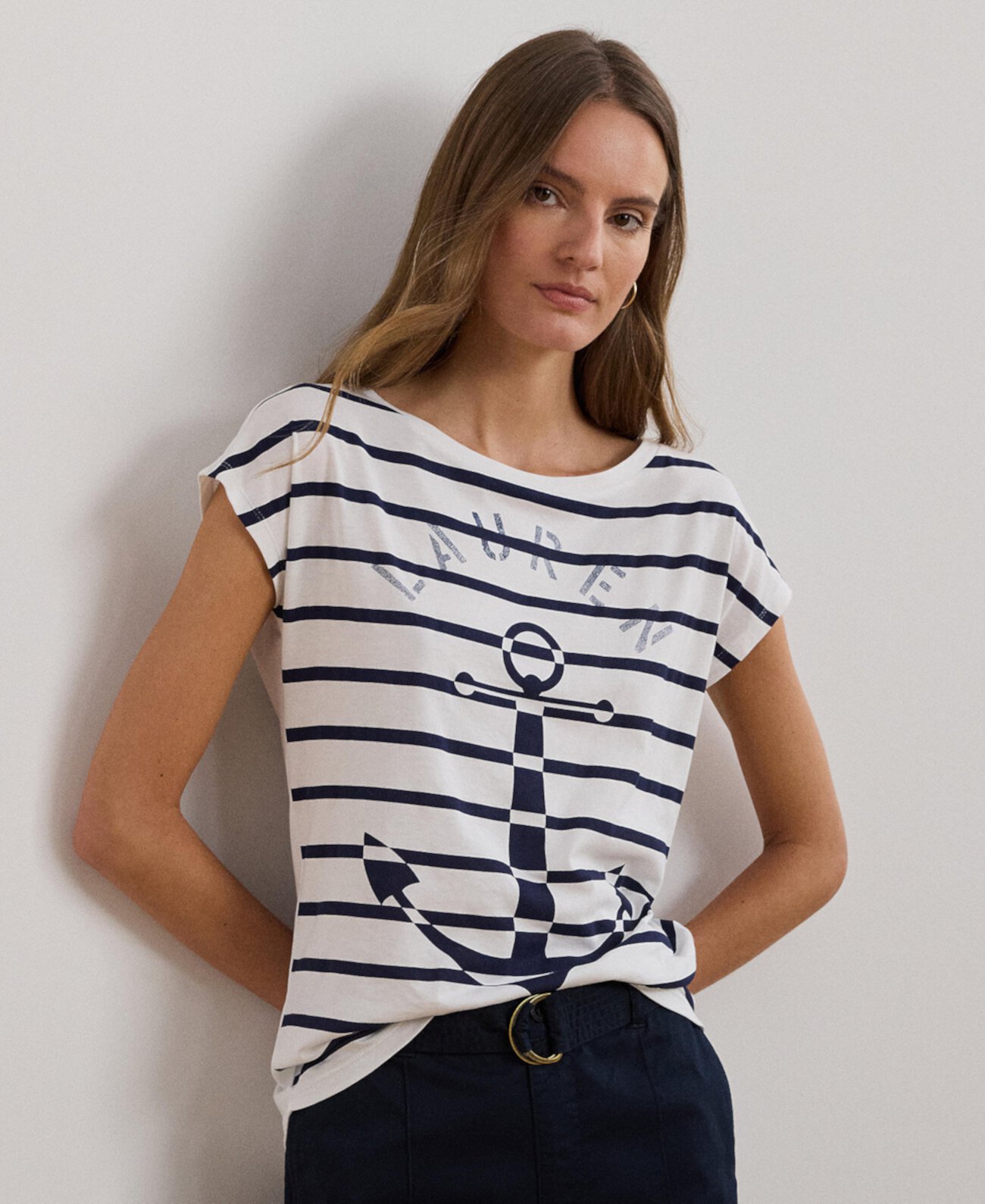 Women's Striped Anchor-Graphic Jersey Tee LAUREN Ralph Lauren