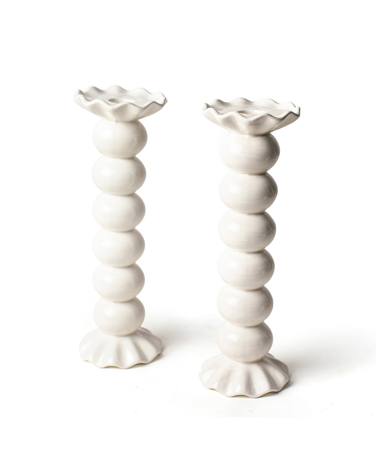 Signature Large Knobbed Candle Holder with Ruffle, Set of 2 Coton Colors