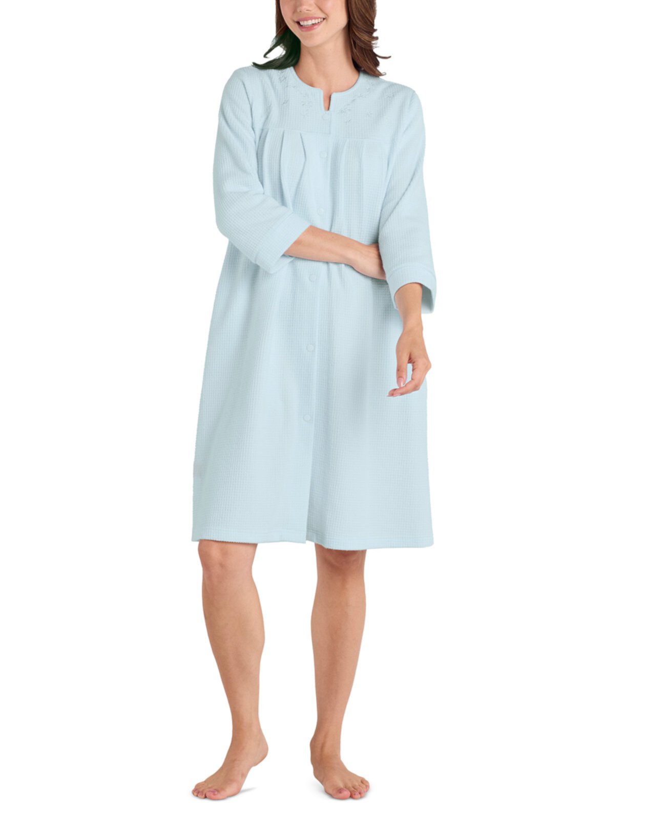 Plus Size Embroidered Waffle-Knit Grip Robe Miss Elaine