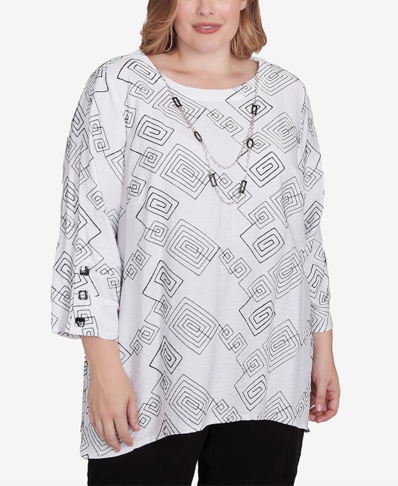 Женская Блузка Alfred Dunner Plus Size Wild at Heart Geometric Woven Top with Necklace Alfred Dunner