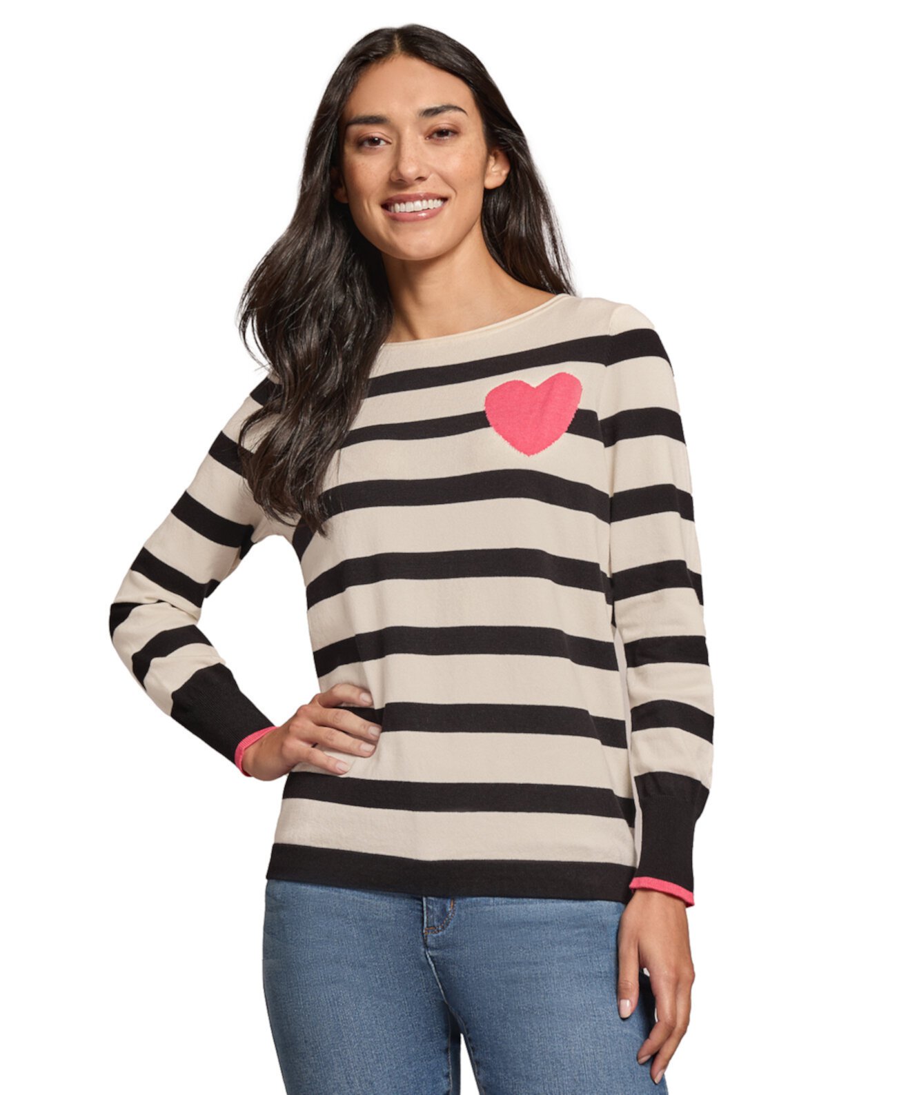 Женский Свитер Jones New York Petite Intarsia Heart Striped Jones New York