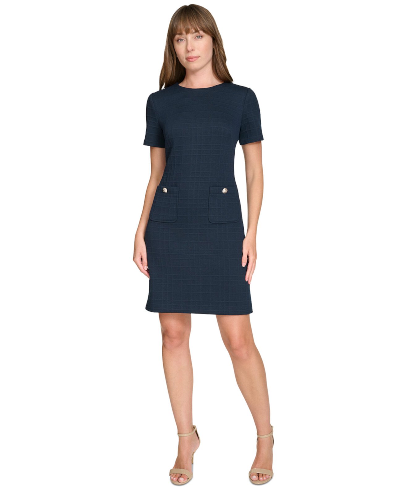 Petite Grid-Knit Short-Sleeve Shift Dress Tommy Hilfiger