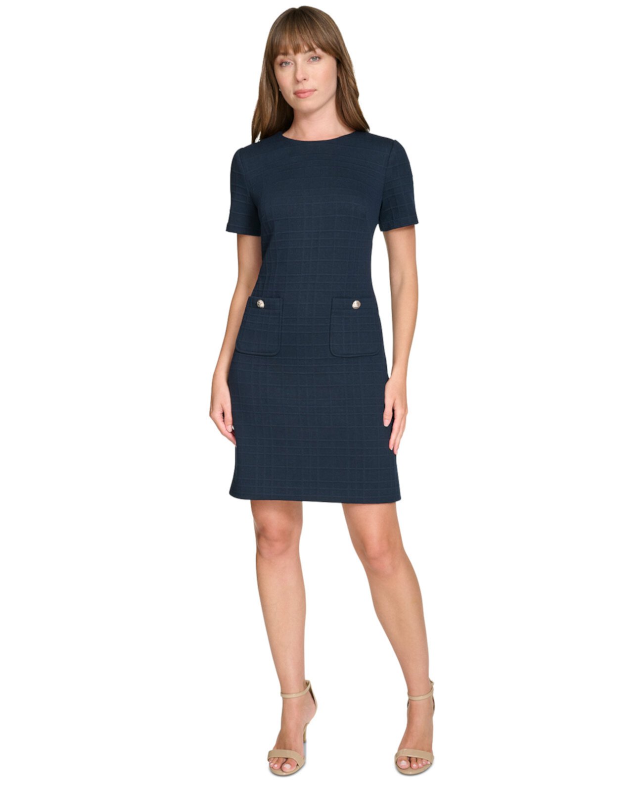 Women's Power-Grid Round-Neck Shift Dress Tommy Hilfiger