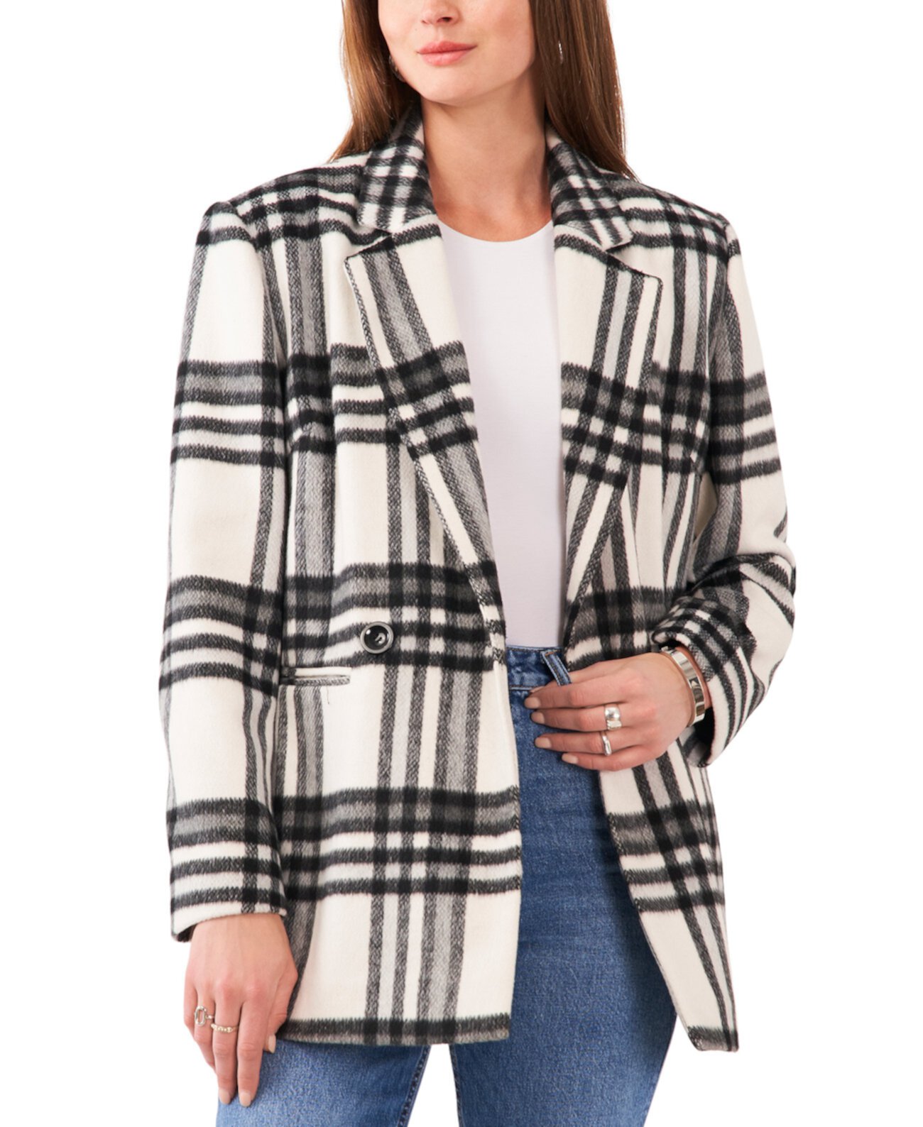 Women's Plaid Double-Breasted Blazer Vince Camuto