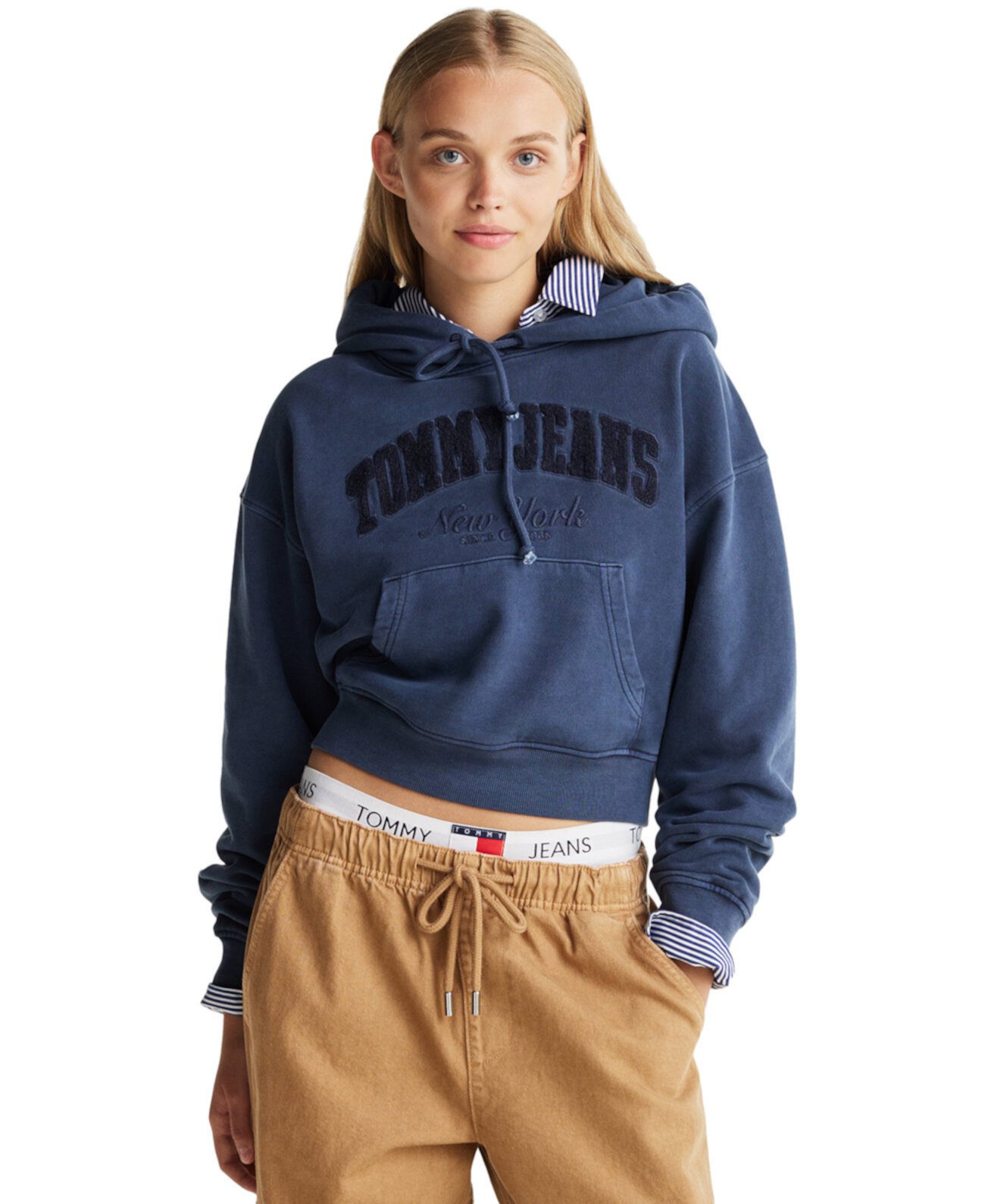 Women's Boxy Cropped Garment Dyed  Varsity Hoodie Tommy Jeans