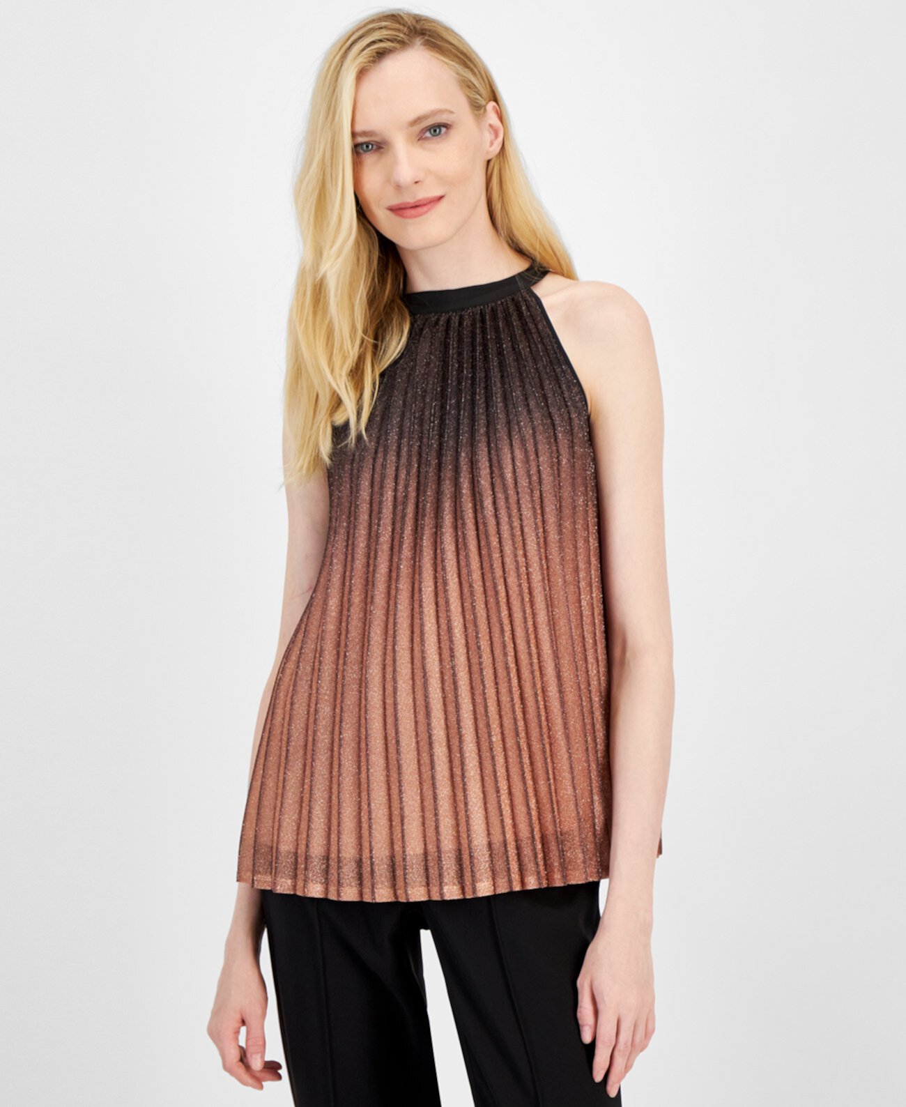 Женская Майка T Tahari Shimmer Metallic Pleated Halter-Neck T Tahari