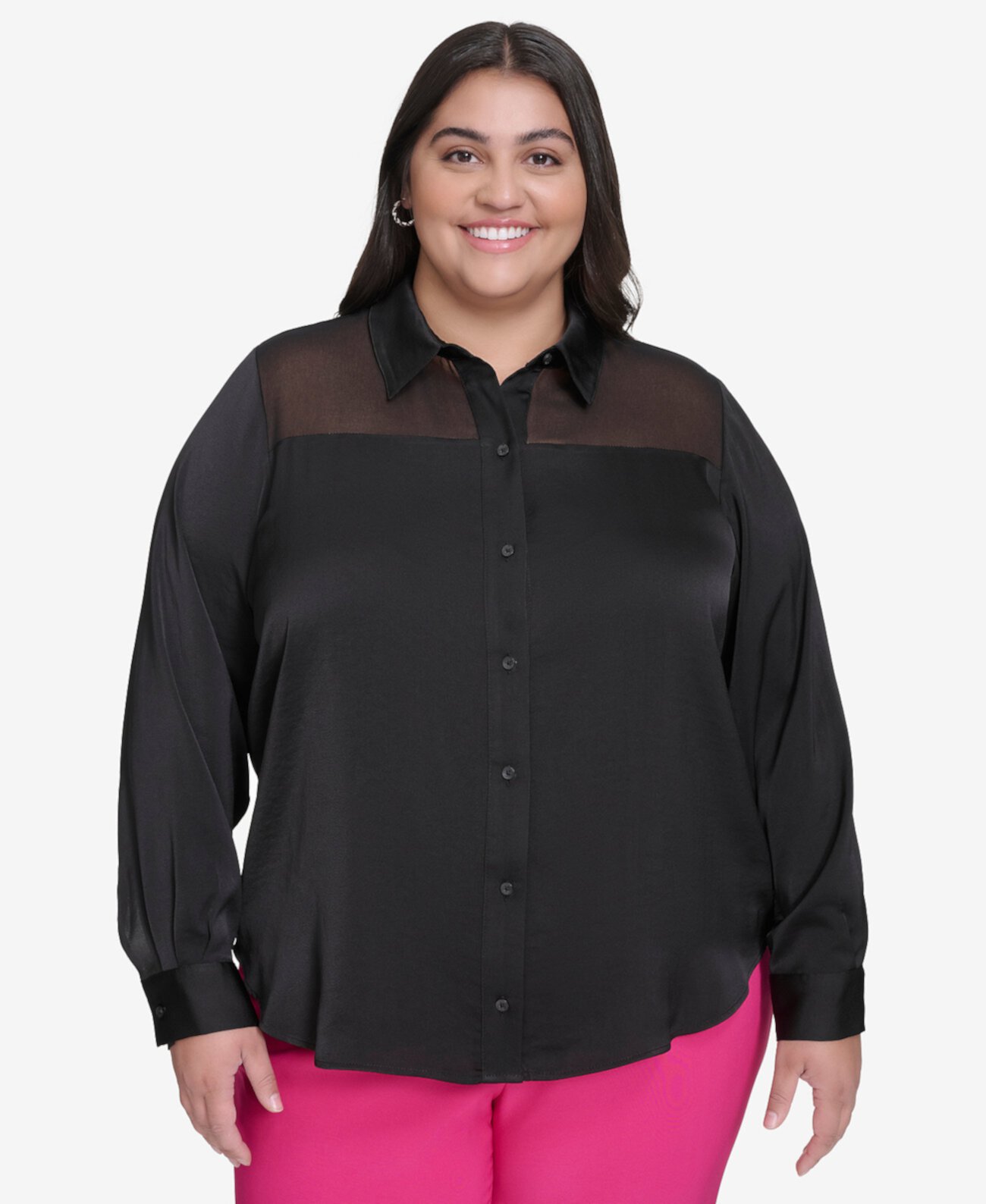 Женская Повседневная рубашка DKNY Plus Size Mixed Media DKNY