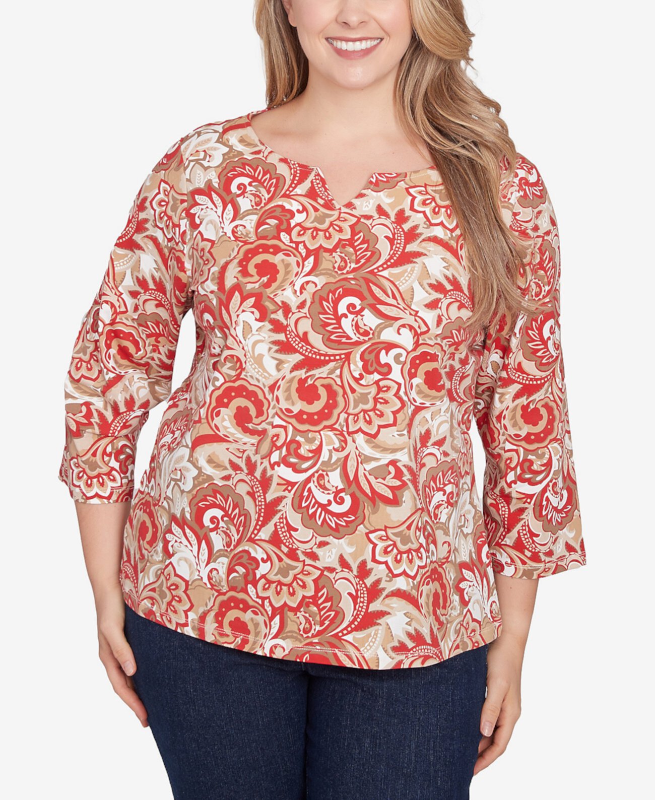 Женская Футболка HEARTS OF PALM Plus Size Printed Essentials Split Neck HEARTS OF PALM