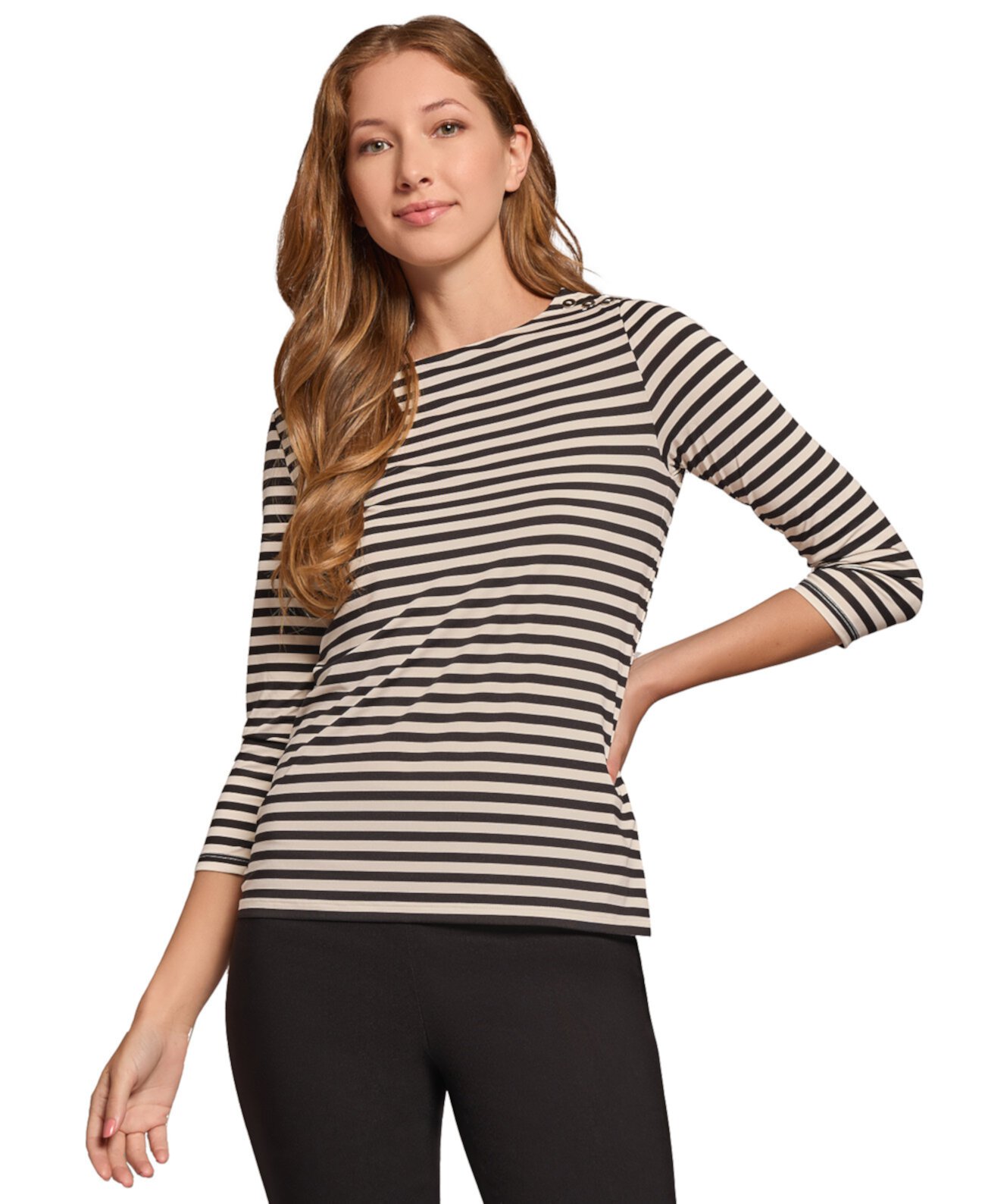 Женская Футболка Jones New York Petite Striped Button-Shoulder Top Jones New York