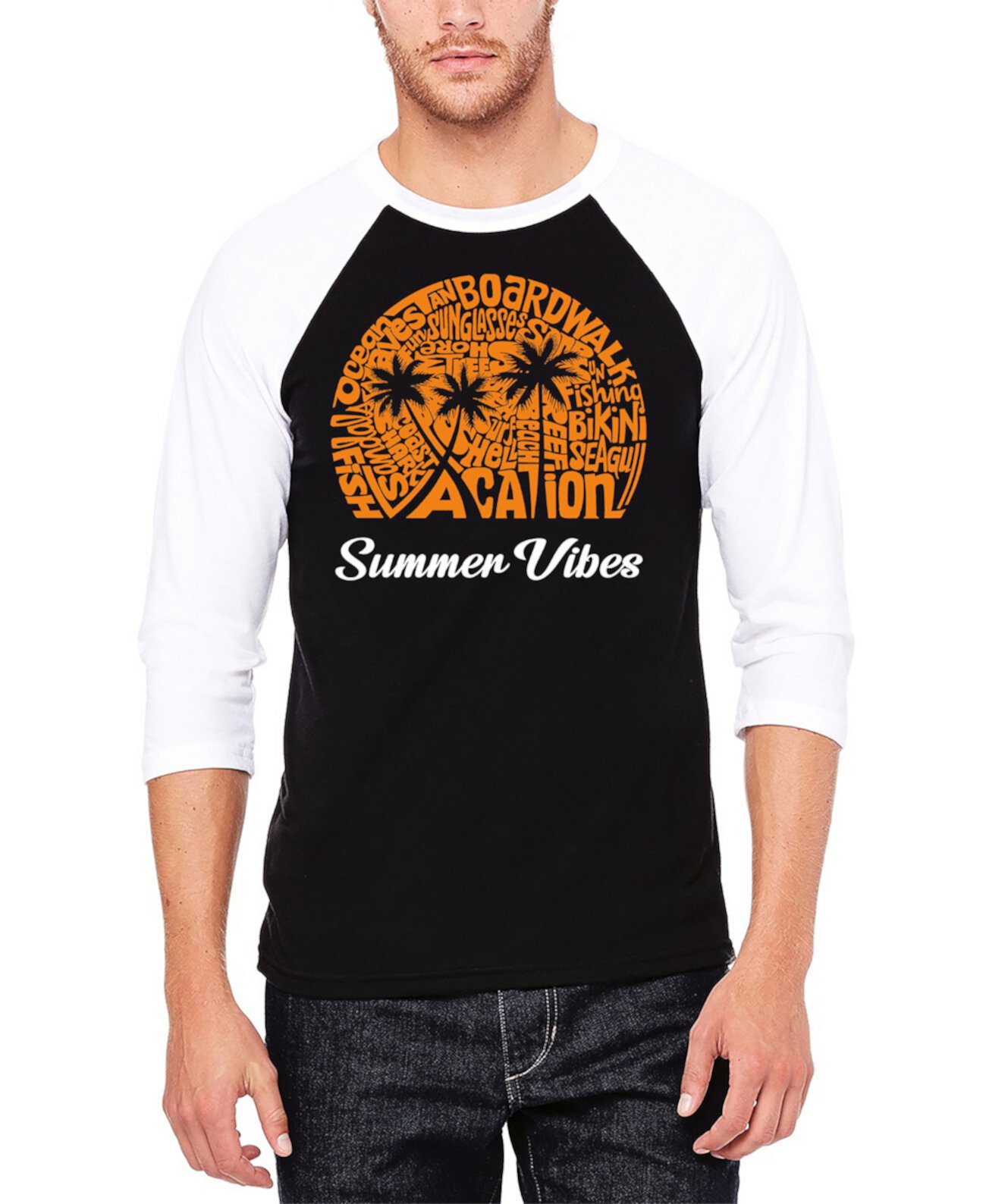 Мужская Футболка LA Pop Art Summer Vibes Raglan Word Art LA Pop Art