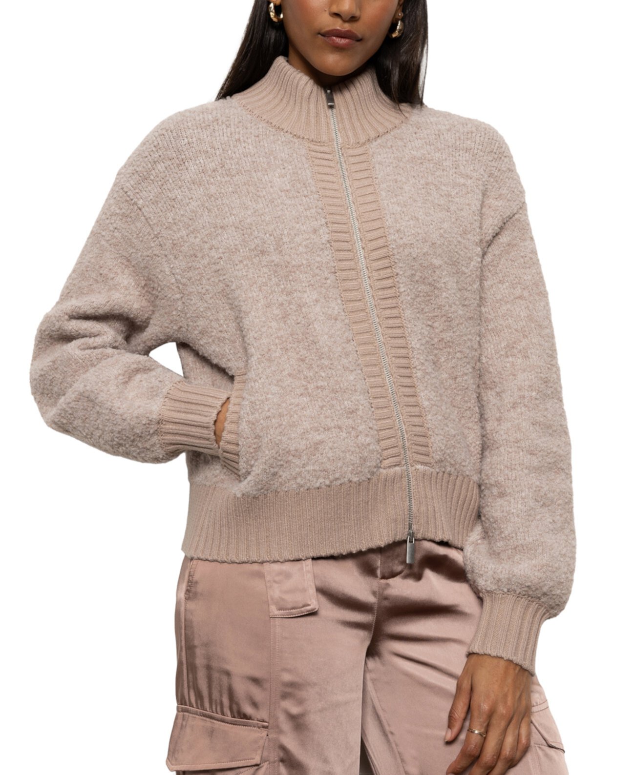 Women's Boucle-Knit Zip-Front Bomber Jacket Sanctuary