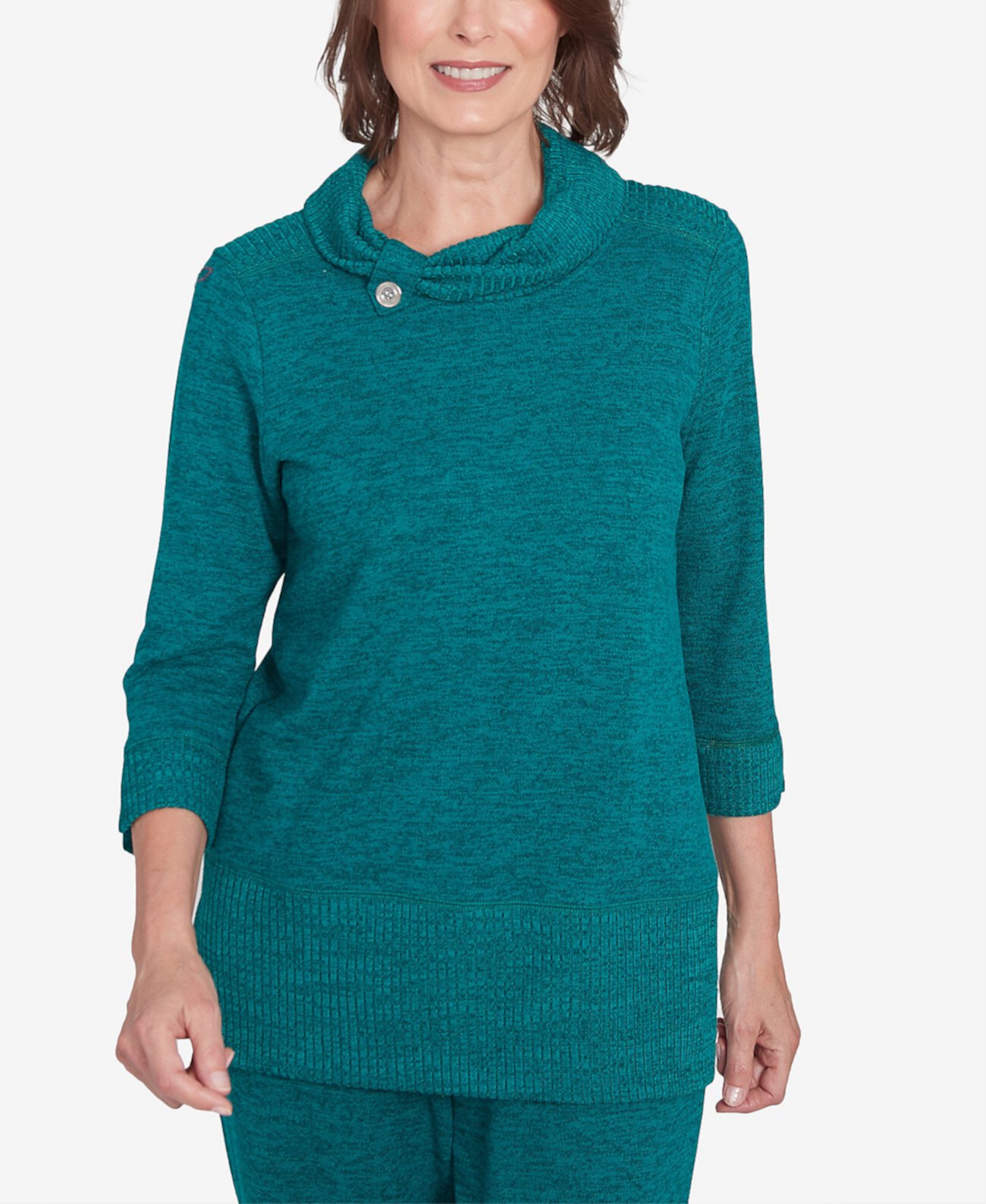 Женская Блузка Alfred Dunner Petite French Quarter Спliced Ribbed Cowl Neck Solid Top Alfred Dunner