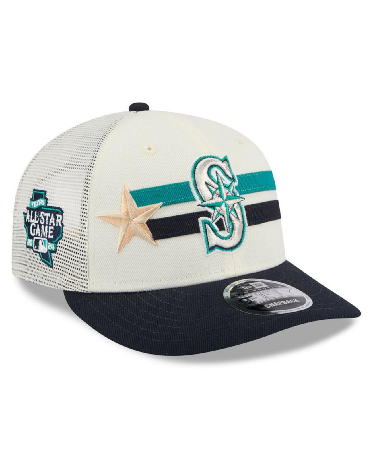 Бейсболка New Era Мужская Кремовая/Темно-синяя Seattle Mariners 2024 MLB All-Star Game Workout Meshback Low Profile 9FIFTY Snapback Hat New Era