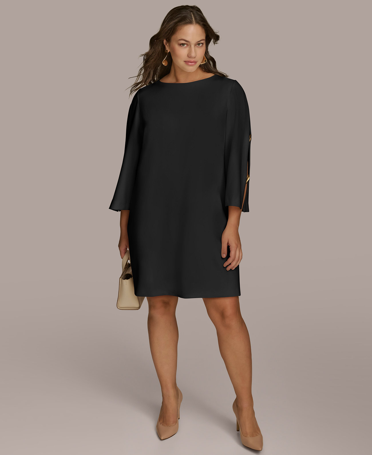 Женское Платье Donna Karan New York Petite Boat-Neck Embellished-Split-Sleeve Dress Donna Karan New York