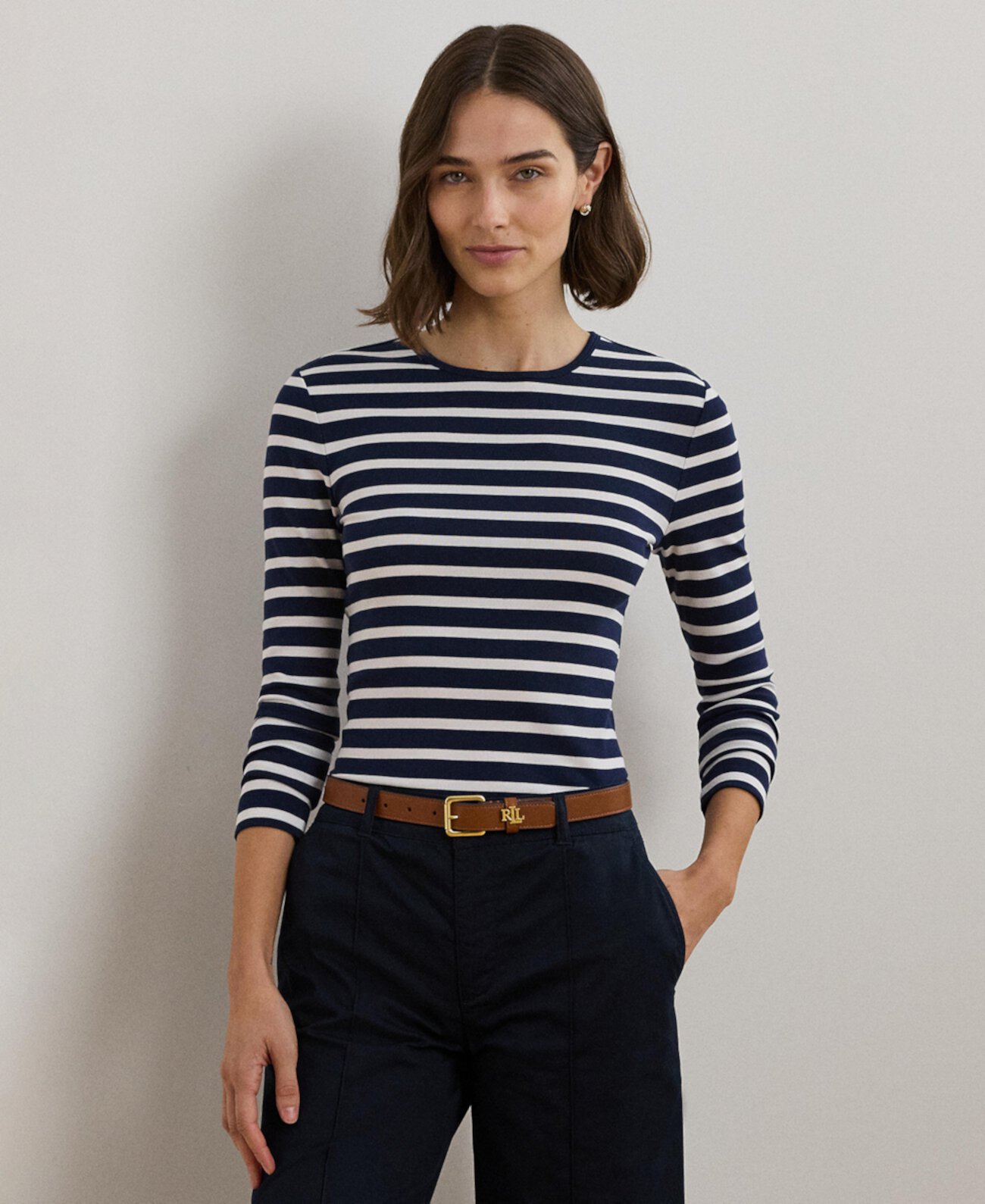 Women's Striped Stretch Cotton Long-Sleeve Tee LAUREN Ralph Lauren