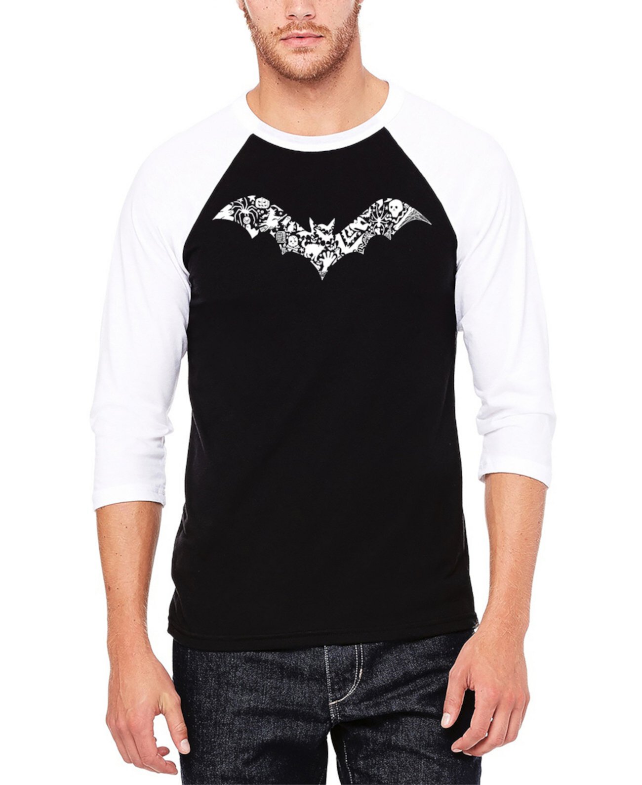 Мужская Футболка LA Pop Art Halloween Bat Raglan Word Art LA Pop Art