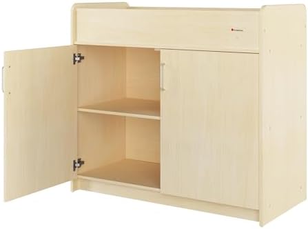 Foundations SafeSwing Daycare Changing Table - Durable Wood Cabinet with 2 Built-in Shelves - Storage w/Soft Close Hinges, Includes Durable Mattress Pad - Natural Foundations