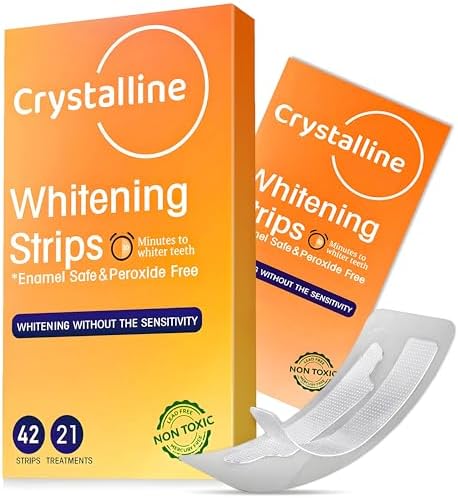 Teeth Whitening Strips - 21 Treatment Kit - Whitens with no Sensitivity - Enamel Safe - Peroxide Free - Crystalline White Strips - Verified Non-Toxic - Removes Tough Stains Crystalline