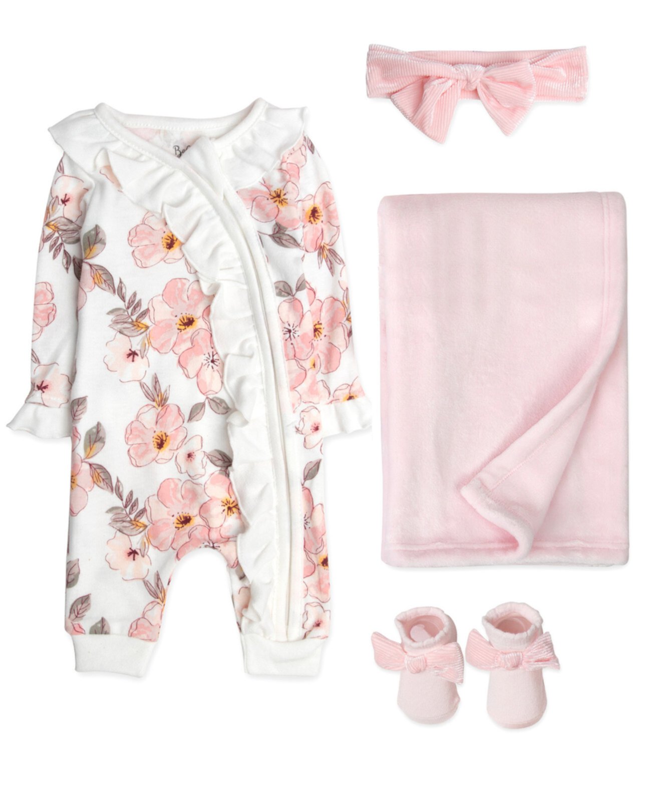 Детские Ромперы Baby Essentials Floral Coverall, Blanket, Headband & Sock, 4-Piece Set Baby Essentials