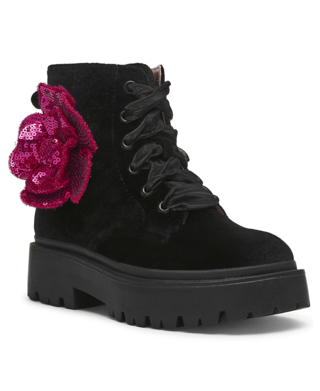 Little and Big Girls Piper Velvet Lugsole Boot Betsey Johnson