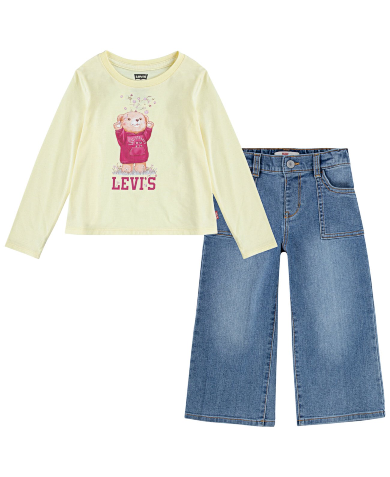 Комплект для девочек Toddler: футболка с цветочным принтом и широкие джинсы Levi's® Levi's®