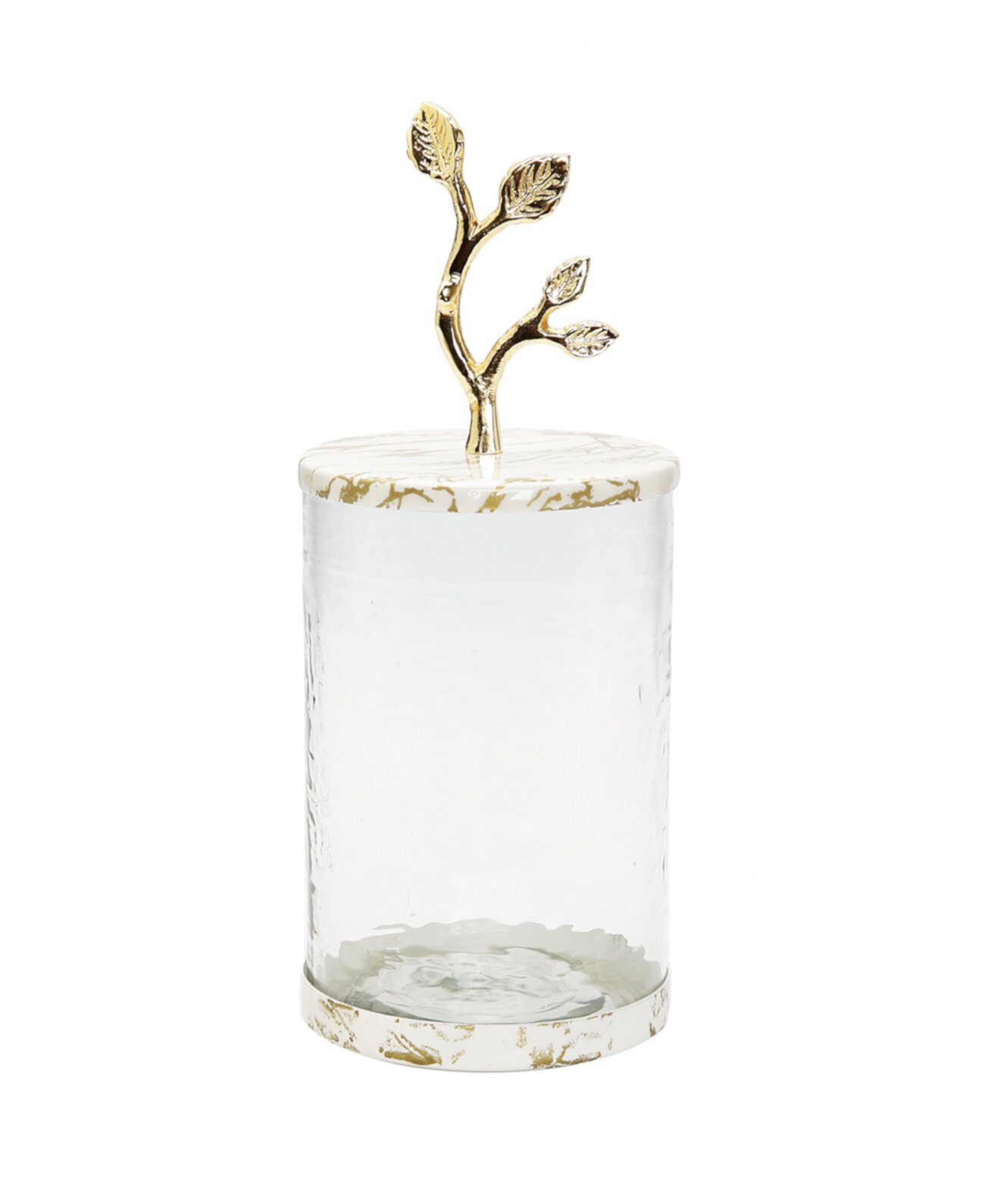 Glass Canister with Gold-Tone Marble Lid and Leaf Handle Classic Touch