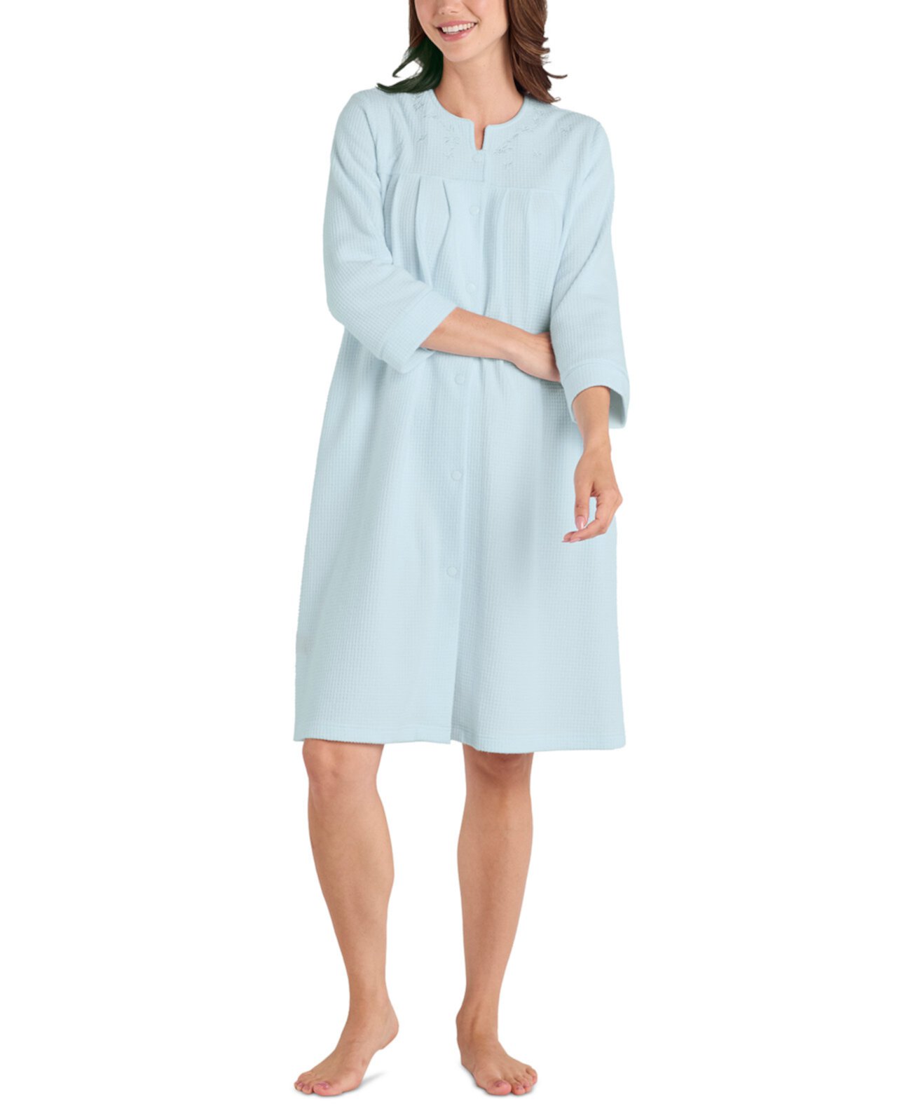 Women's Embroidered Waffle-Knit Grip Robe Miss Elaine