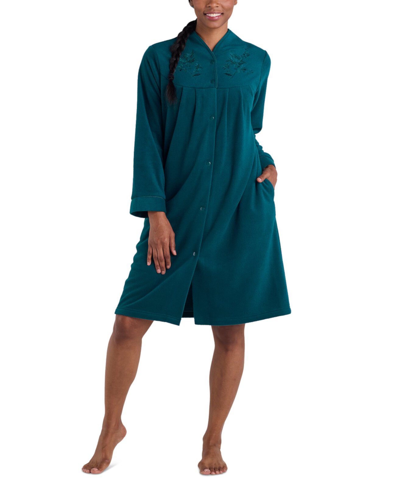 Women's Embroidered Fleece Short Robe Miss Elaine