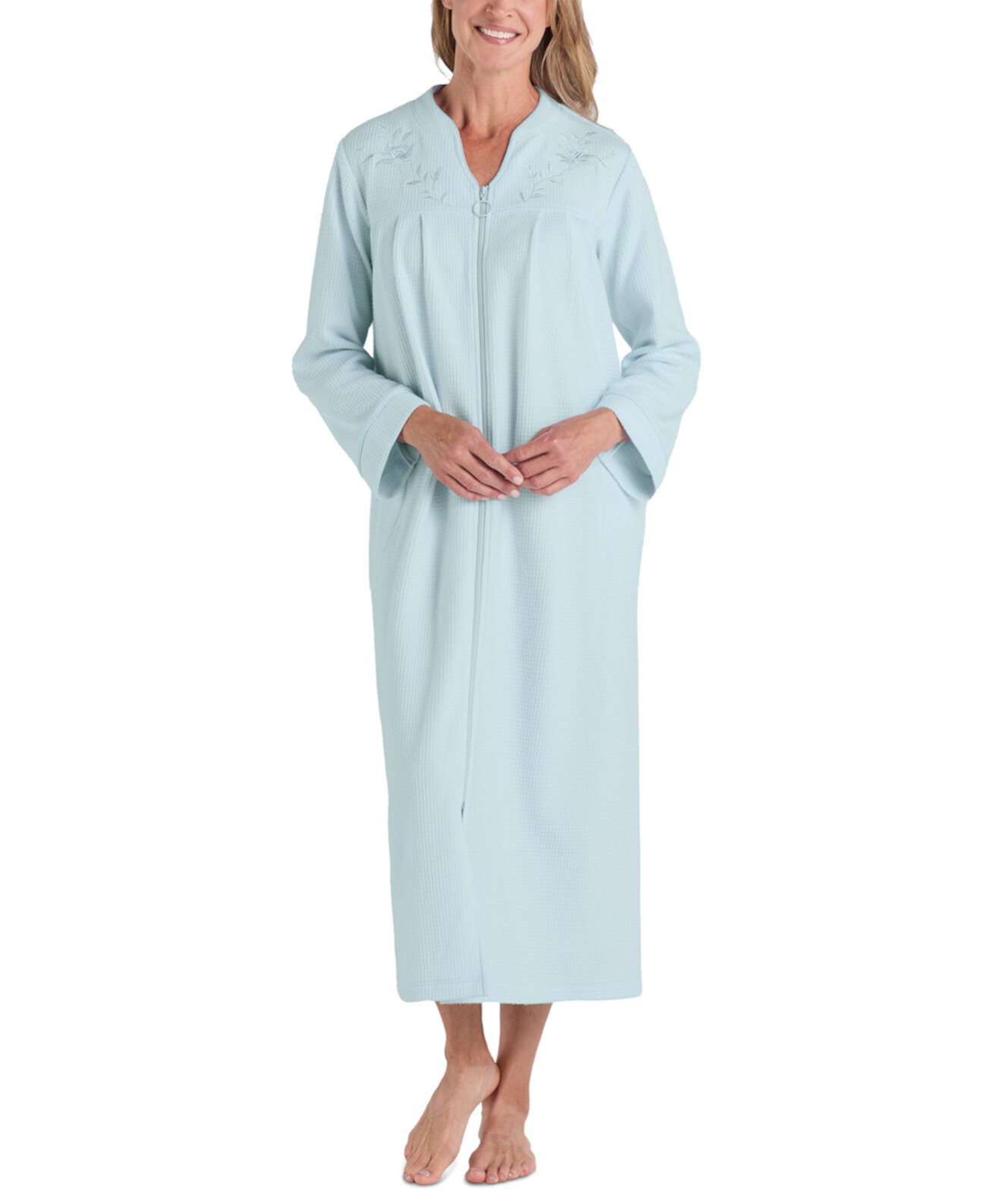 Plus Size Embroidered Waffle-Knit Robe Miss Elaine