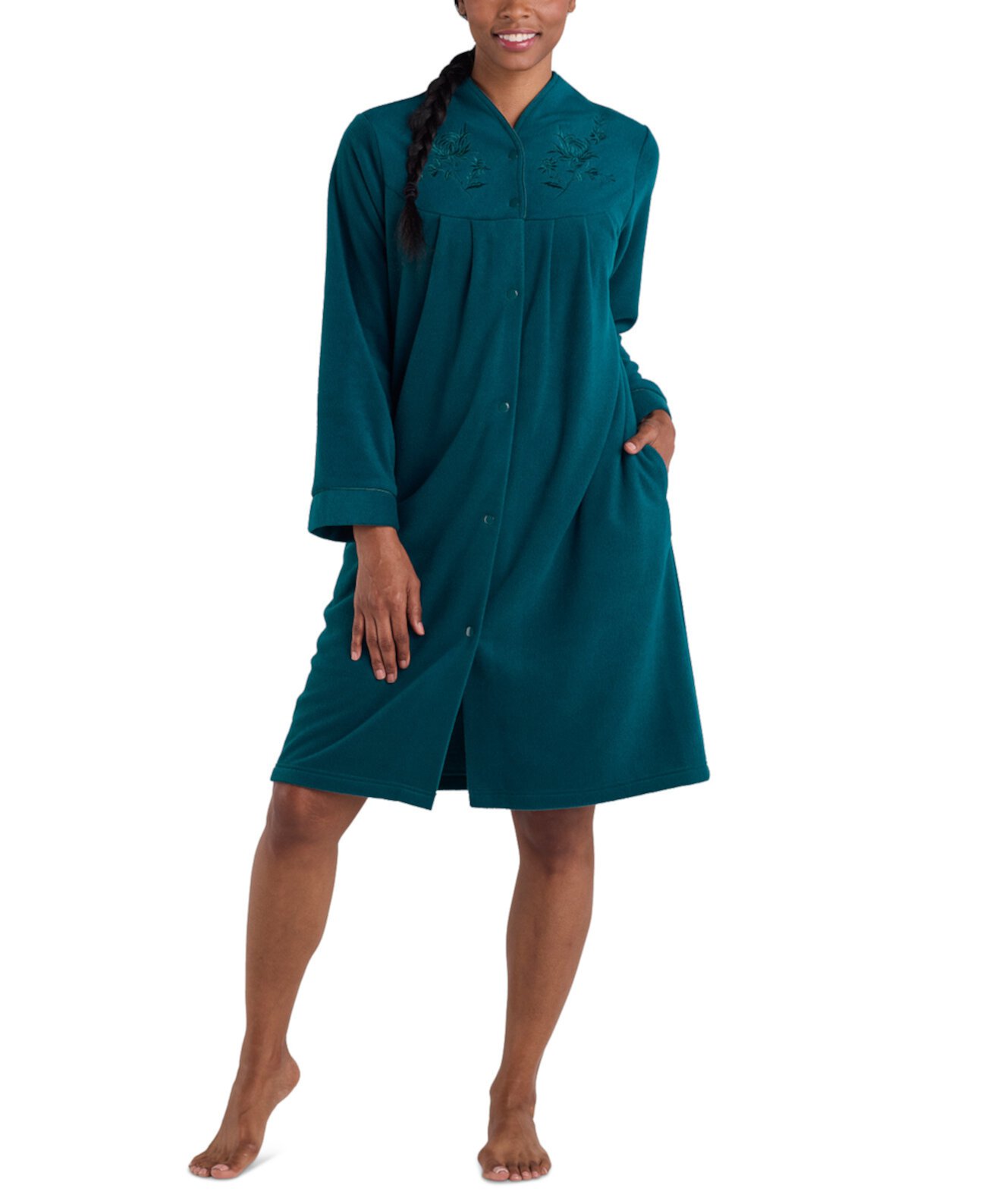 Plus Size Embroidered Fleece Short Robe Miss Elaine