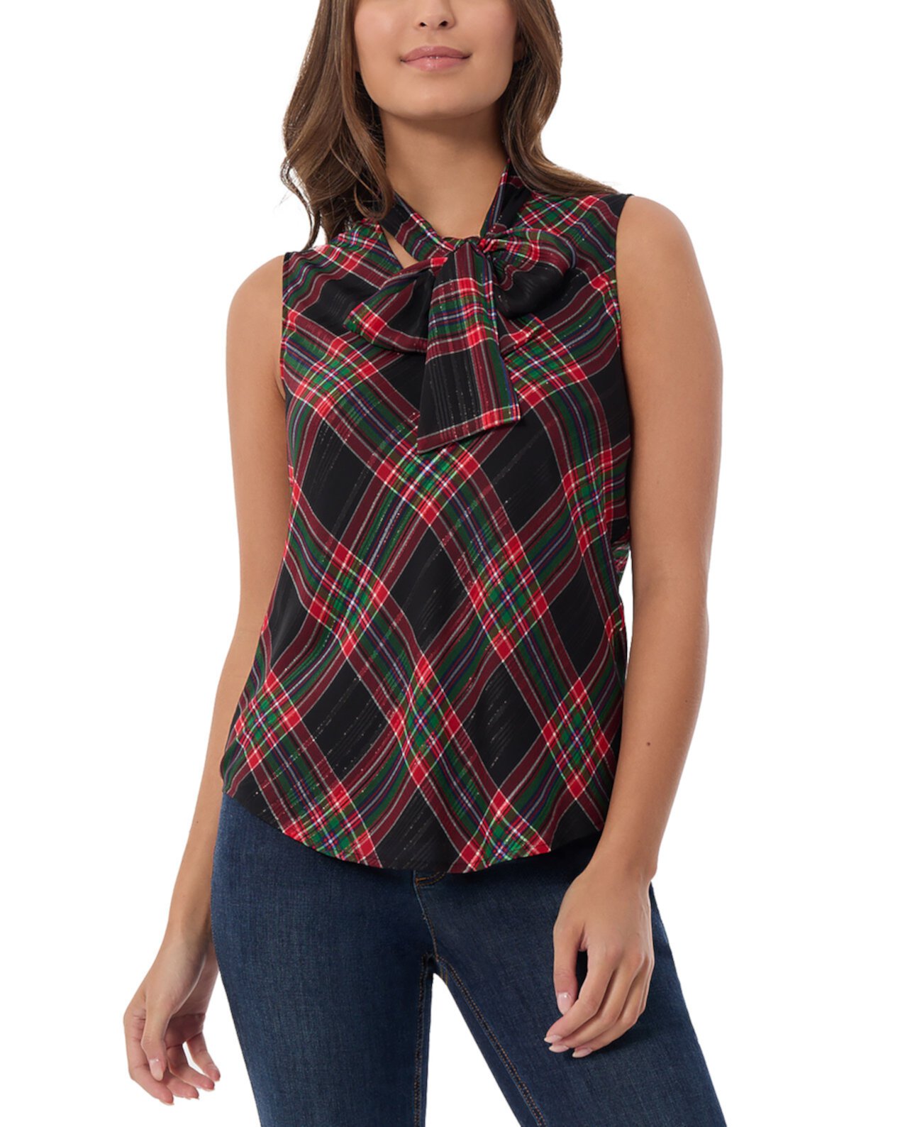 Женская Блузка Jones New York Petite Plaid-Print Bow-Tie Sleeveless Top Jones New York