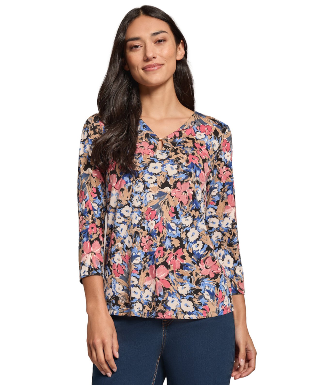 Женская Блузка Jones New York Petite Floral V-Neck 3/4-Sleeve Top Jones New York