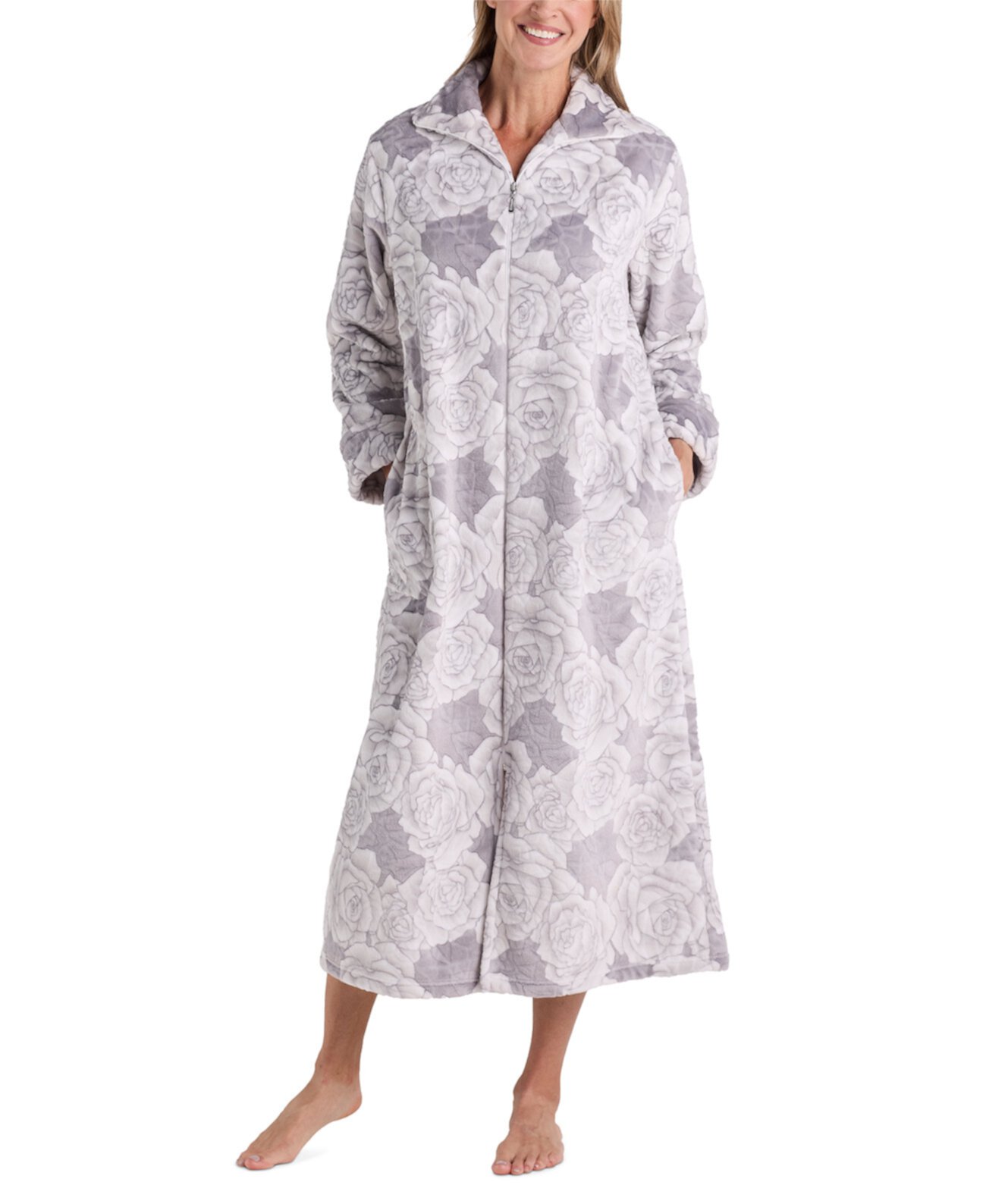 Women's Floral Fleece Zip-Front Robe Miss Elaine