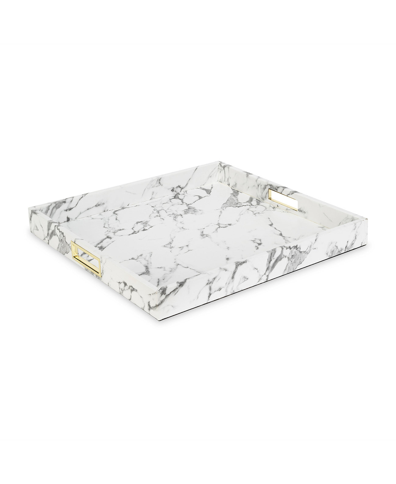 Marble with Gold-Tone Stainless Steel Handles Tray American Atelier