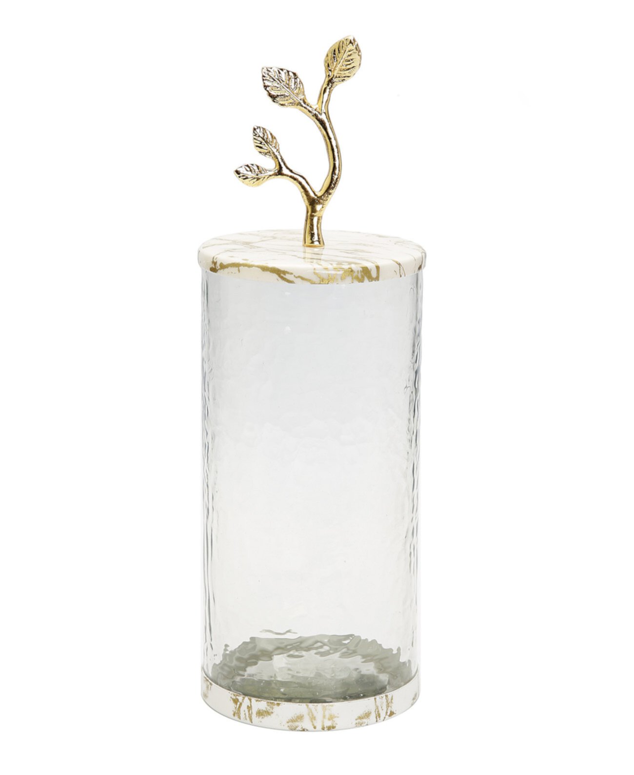 Glass Canister with Gold-Tone Marble Lid and Leaf Handle Classic Touch