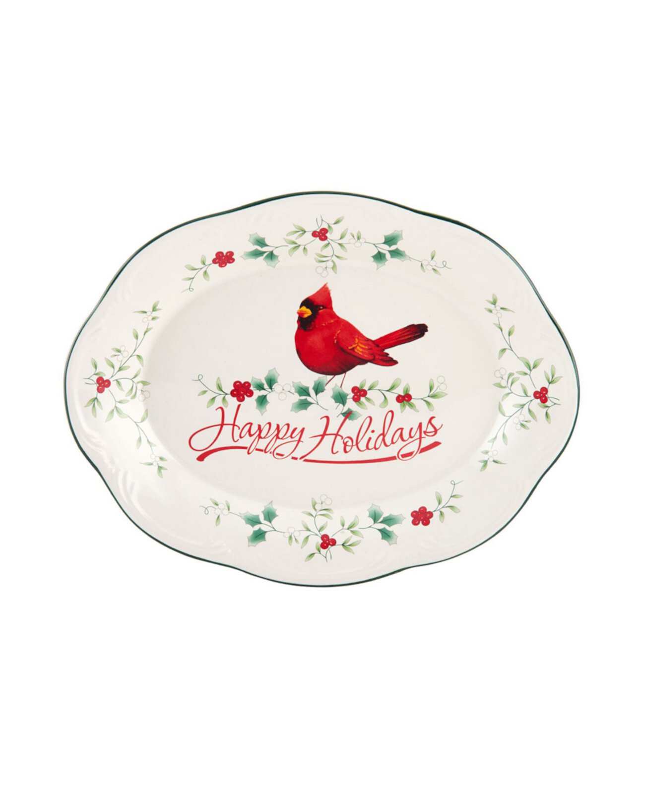 Winterberry Happy Holidays Cardinal Oval Platter Pfaltzgraff