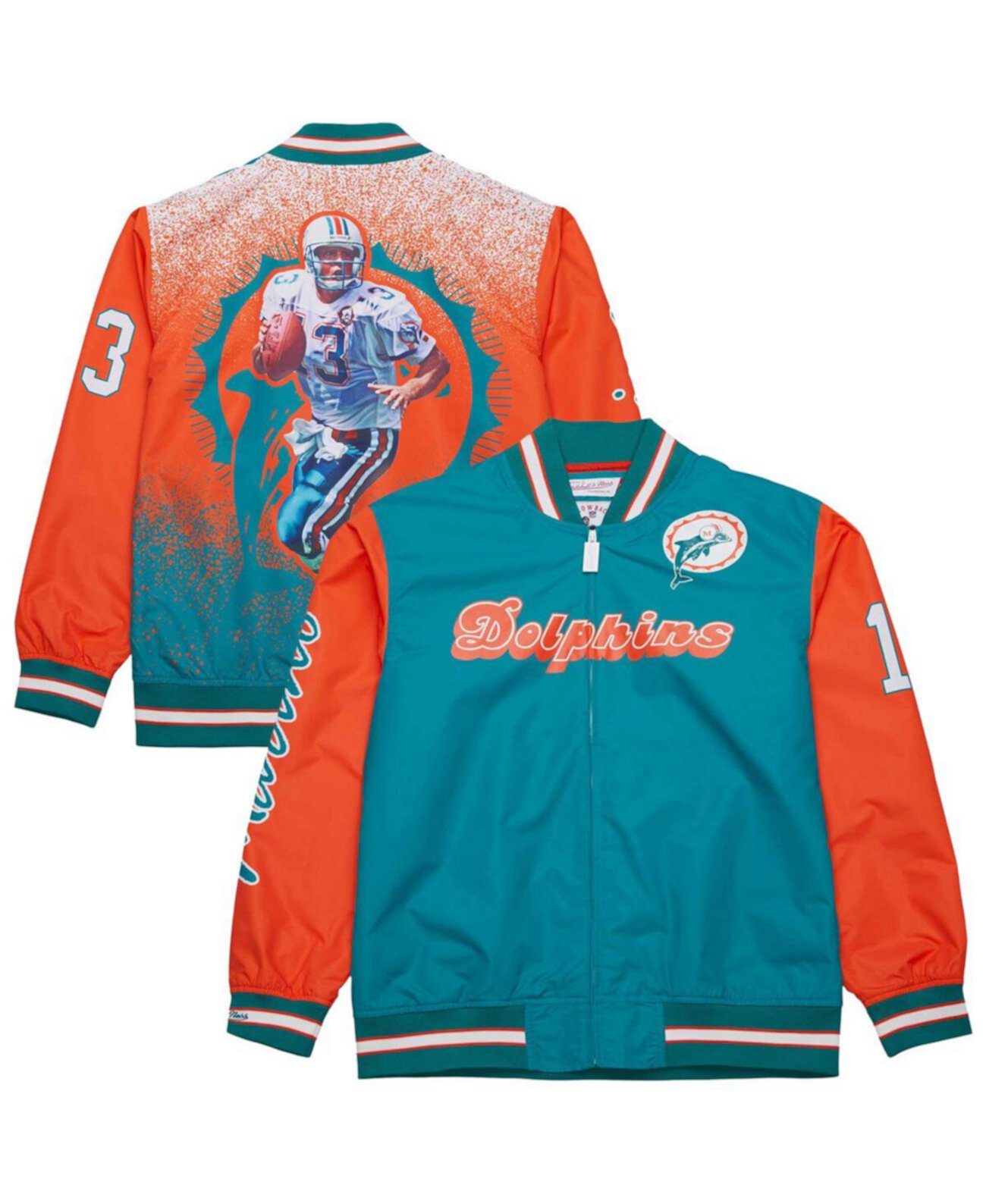 Мужская атласная куртка с графикой Дэна Марино и длинными рукавами Miami Dolphins Mitchell & Ness