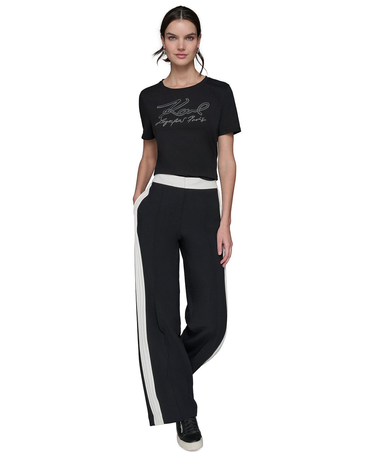 Женские Повседневные брюки Karl Lagerfeld Paris Petite Wide-Leg Side-Stripe Pants Karl Lagerfeld Paris