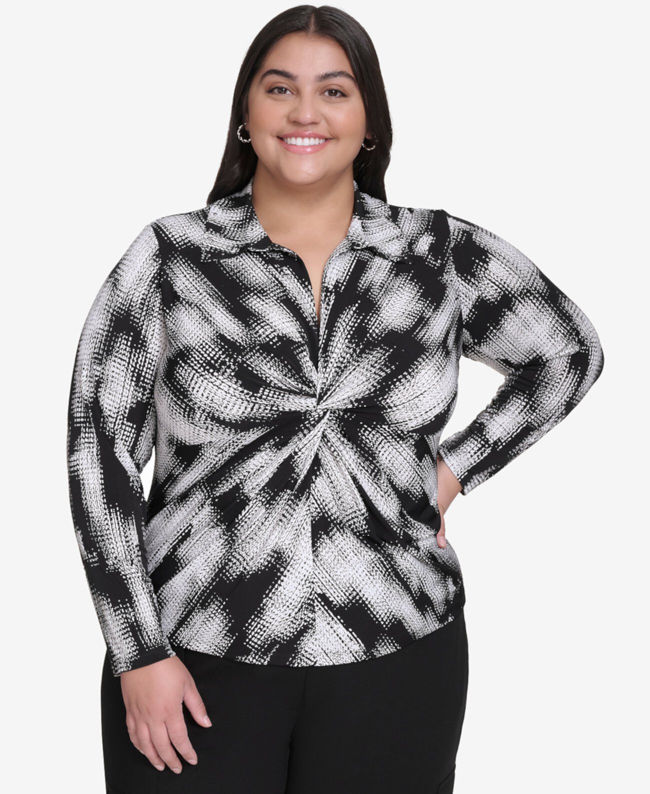 Женская Блузка DKNY Plus Size Printed Collared Twist-Front DKNY