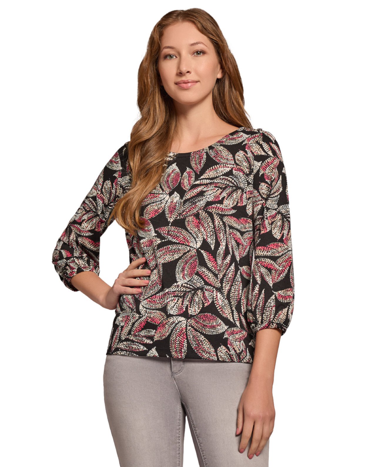 Женская Блузка Jones New York Petite Printed Shoulder-Button Top Jones New York