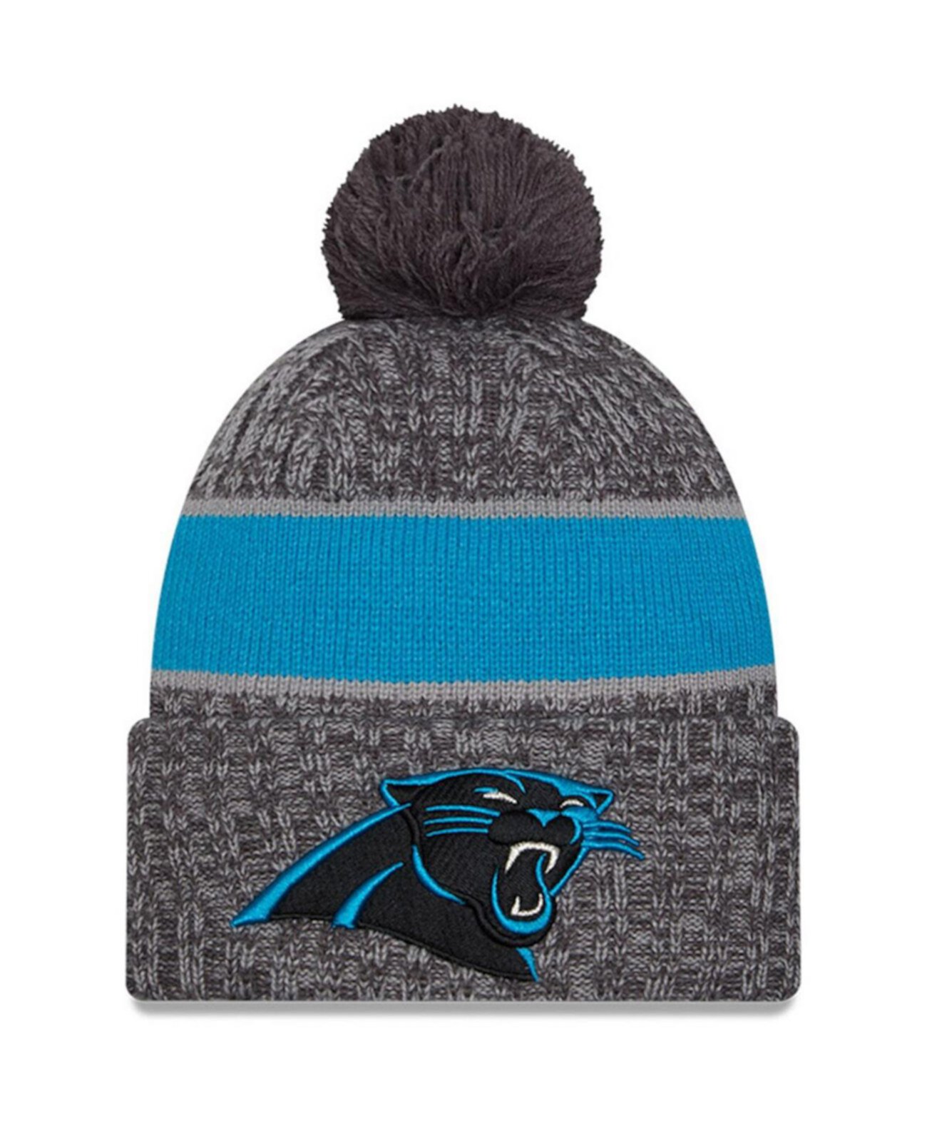 Бейсболка New Era Мужская Серая Carolina Panthers 2023 Sideline Sport Cuffed Pom Knit Hat New Era