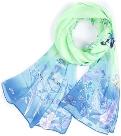 E-Clover Herebuy - Unique Women's Floral Scarves: Chiffon Flowers & Birds Printed Scarf E-Clover