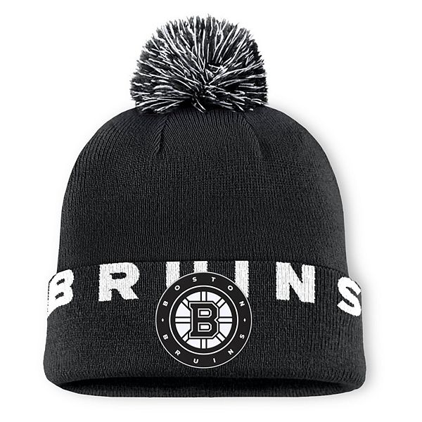 Вязаная шапка Boston Bruins с отворотом и помпоном, акрил, универсальный размер Fanatics Brands - White Label