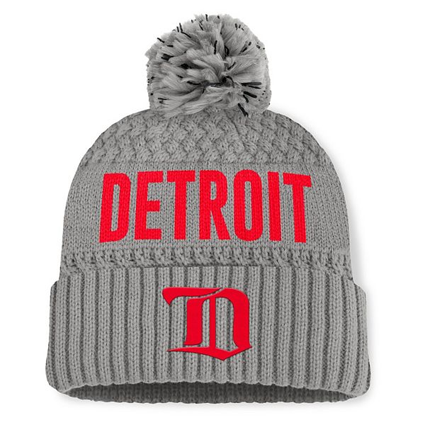 Серая женская вязаная шапка с помпоном из акрила, Detroit Red Wings Heritage Tilly Fanatics Brands - White Label