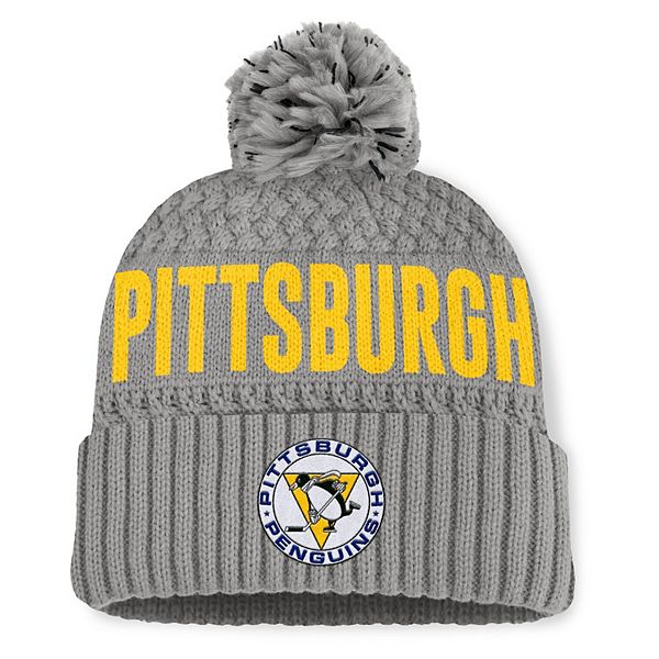 Женская вязаная серого цвета шапка с отворотом и помпоном Pittsburgh Penguins, 100% акрил Fanatics Brands - White Label