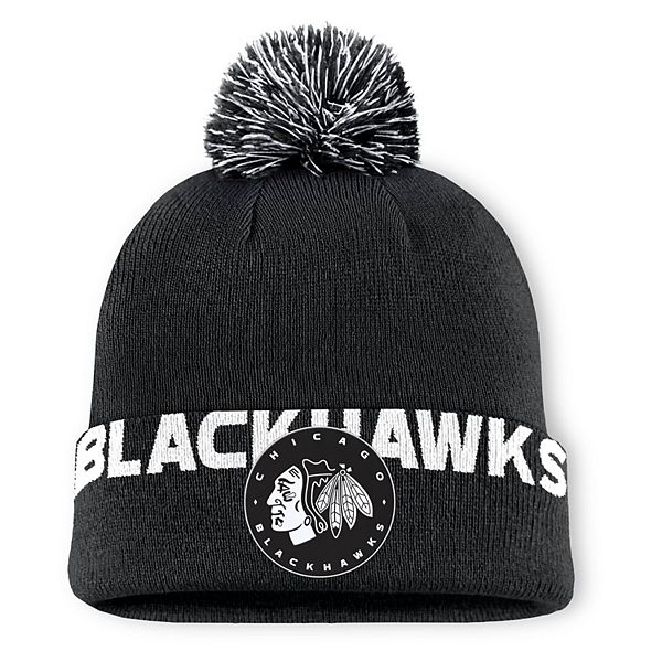 Вязаная шапка Chicago Blackhawks с отворотом и помпоном, 100% акрил Fanatics Brands - White Label