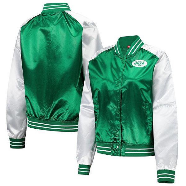 Женская сатиновая зеленая куртка Mitchell & Ness New York Jets Team 2.0 с застежкой на пуговицах Mitchell & Ness