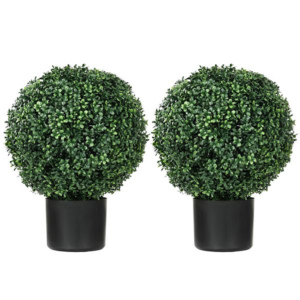 Homcom 2 Pack Of Artificial Tree Boxwood Topiaries With Pots For Outdoor & Indoor HomCom