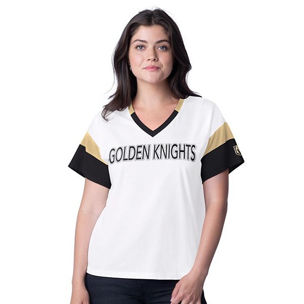 Женская Футболка G-III 4Her by Carl Banks Белая Vegas Golden Knights Rink Oversized Rhinestone V-Neck G-III 4Her by Carl Banks