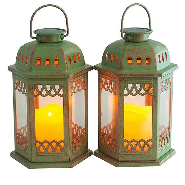 Retro Ornate Hanging Solar Lantern With Flickering Candle Led And Handle Steadydoggie